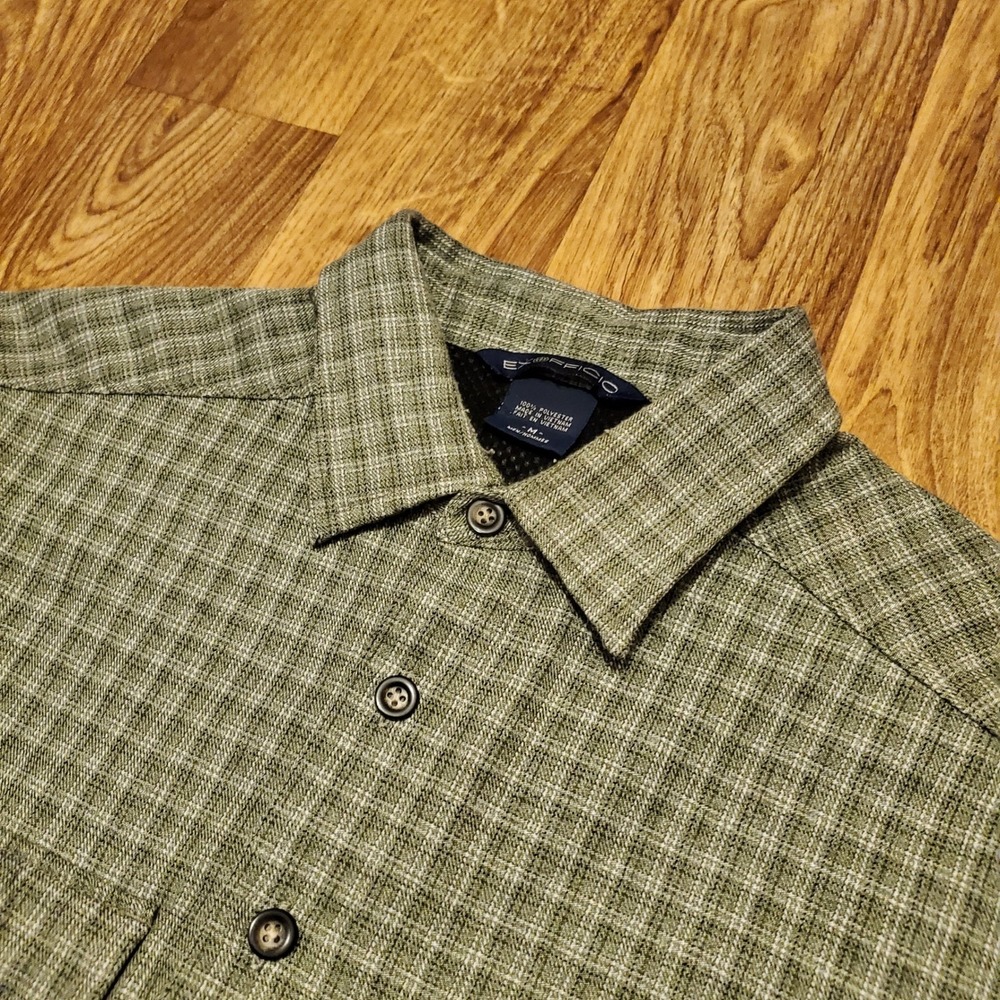 ExOfficio Plaid Shirt Men Medium‎ Green Button Up Long Sleeve Travel Hiking